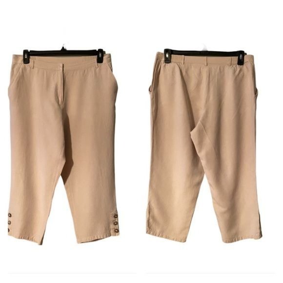 Linen Blend Plus Size 14 Boho Hi-Rise Cropped Wide Leg Pants Boho Beachy - Picture 2 of 9